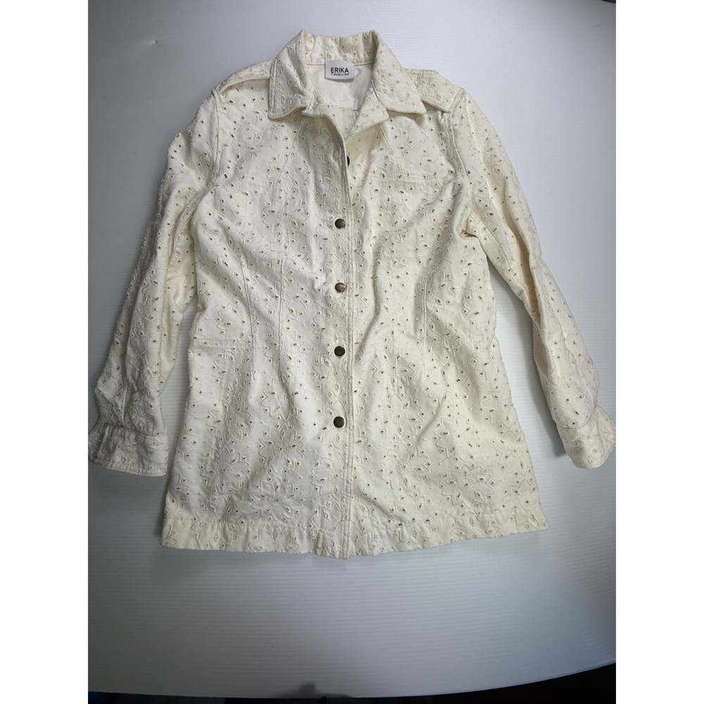 Erika Cavallini Women's Beige Floral Eyelet Button Down Jacket 42 US10‎